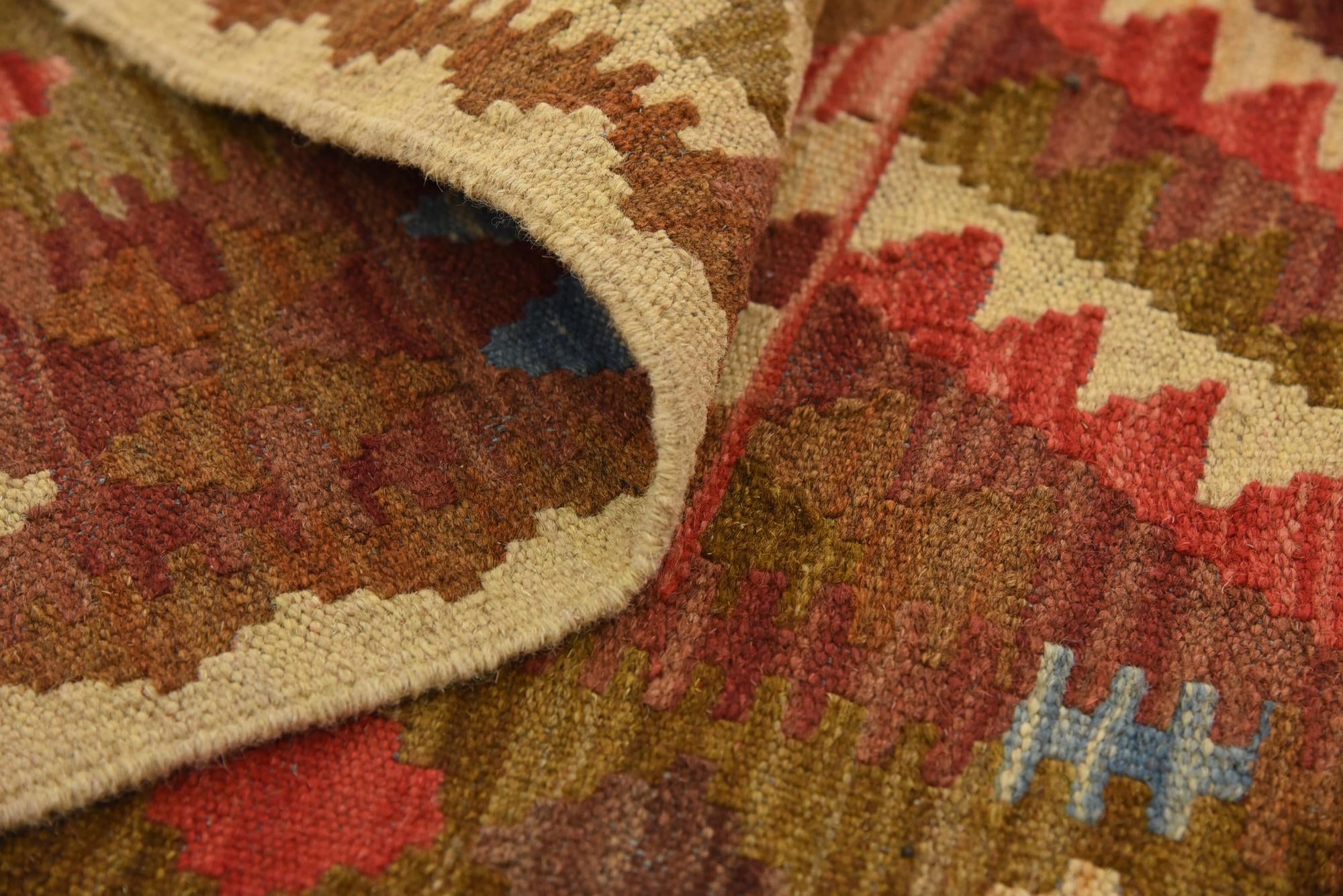 3' 3 x 6' 5 Hand Woven Kilim Maymana Wool Runner Rug