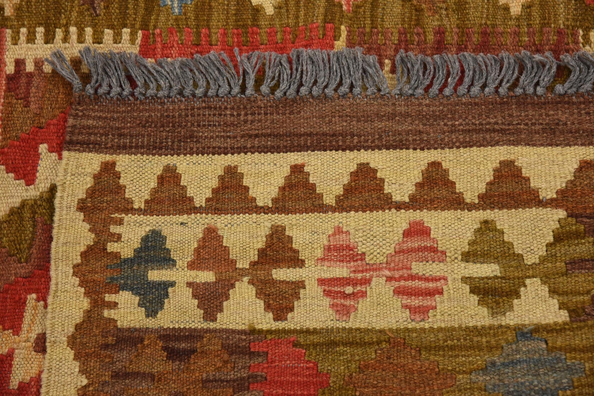 3' 3 x 6' 5 Hand Woven Kilim Maymana Wool Runner Rug
