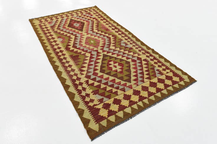 Detail image of 3' 4 x 6' 6 Hand Woven Kilim Maymana Wool Runner Rug