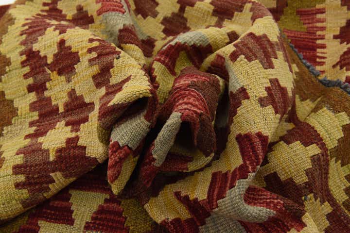 3' 4 x 6' 6 Hand Woven Kilim Maymana Wool Runner Rug