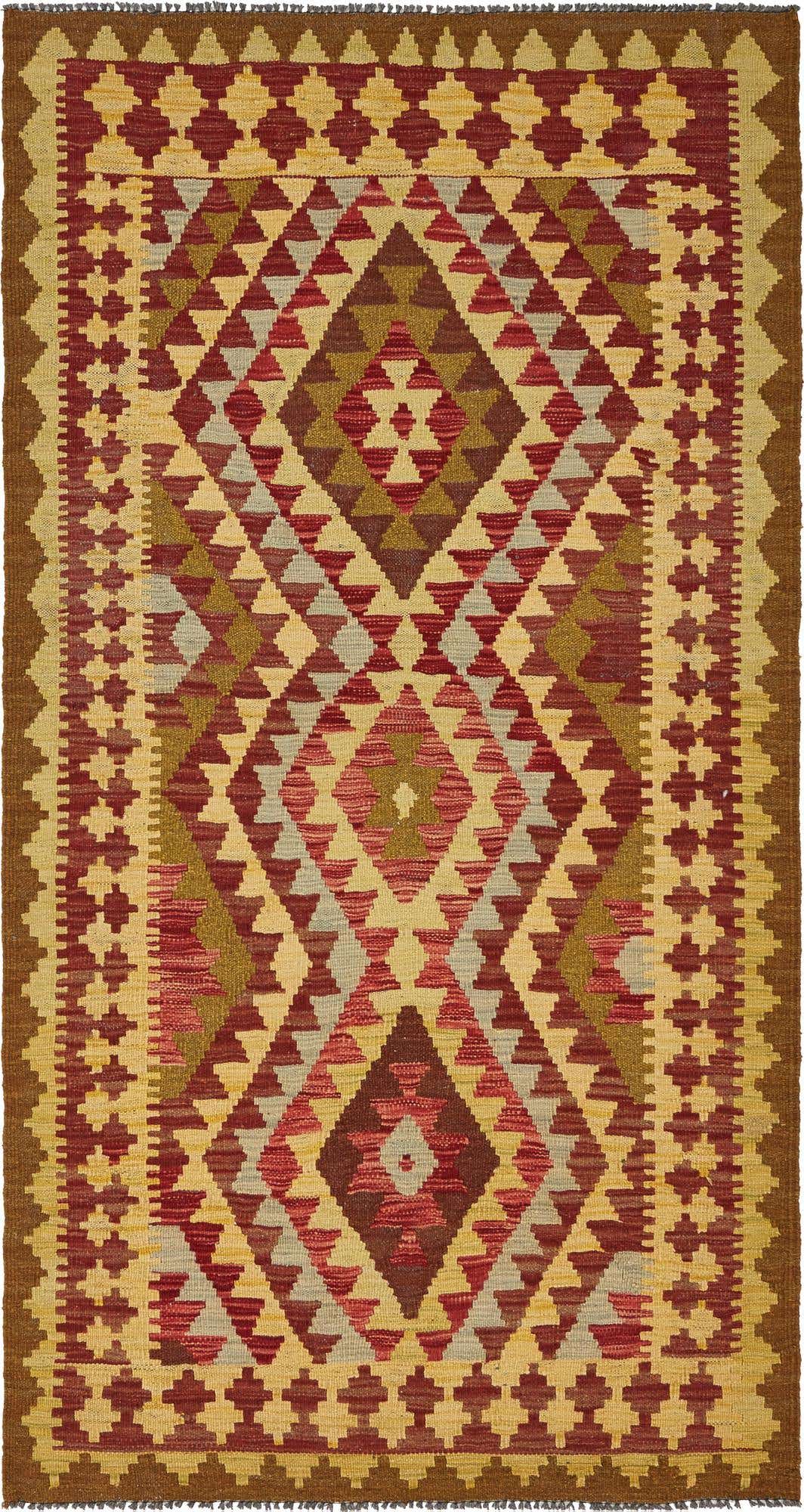 3' 4 x 6' 6 Hand Woven Kilim Maymana Wool Runner Rug