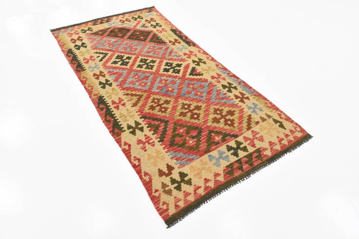 Detailansicht von 95cm x 195cm Handgewebt Kilim Maymana Wolle Läufer Teppich