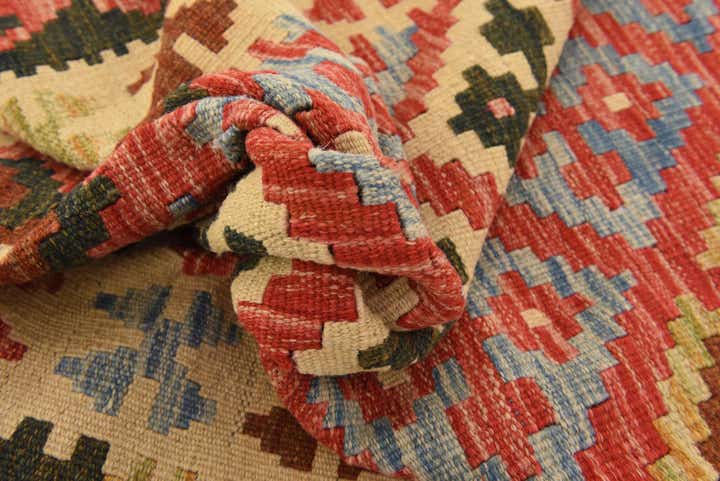 95cm x 195cm Handgewebt Kilim Maymana Wolle Läufer Teppich