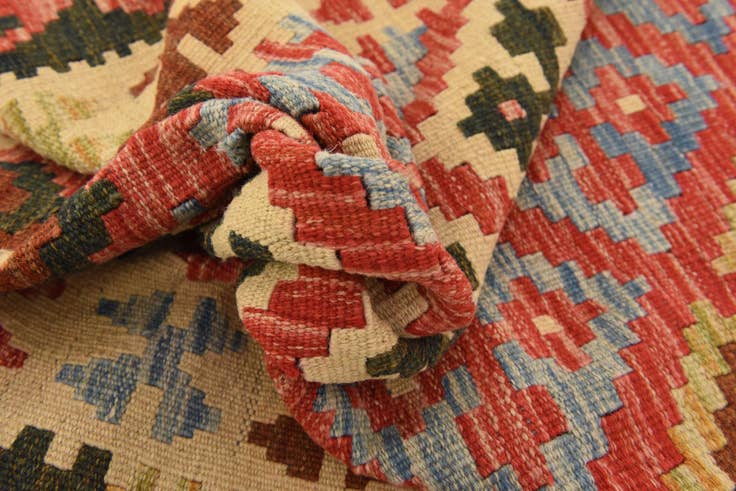 Detailansicht von 95cm x 195cm Handgewebt Kilim Maymana Wolle Läufer Teppich