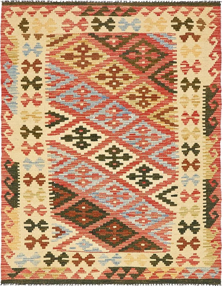 Detail image of 3' 2 x 6' 5 Hand Woven Kilim Maymana Wool Runner Rug