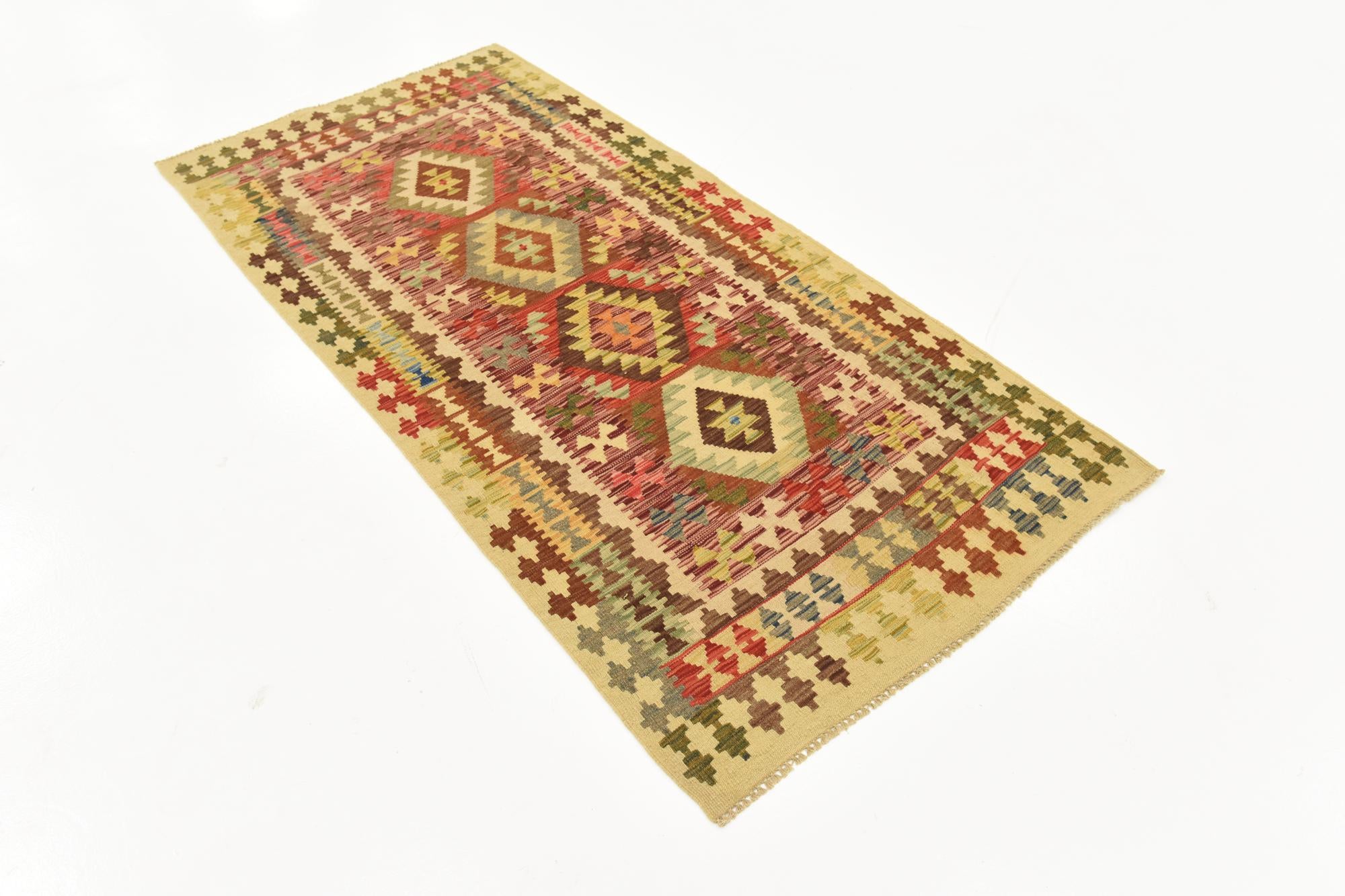 3' 2 x 6' 6 Hand Woven Kilim Maymana Runner Rug