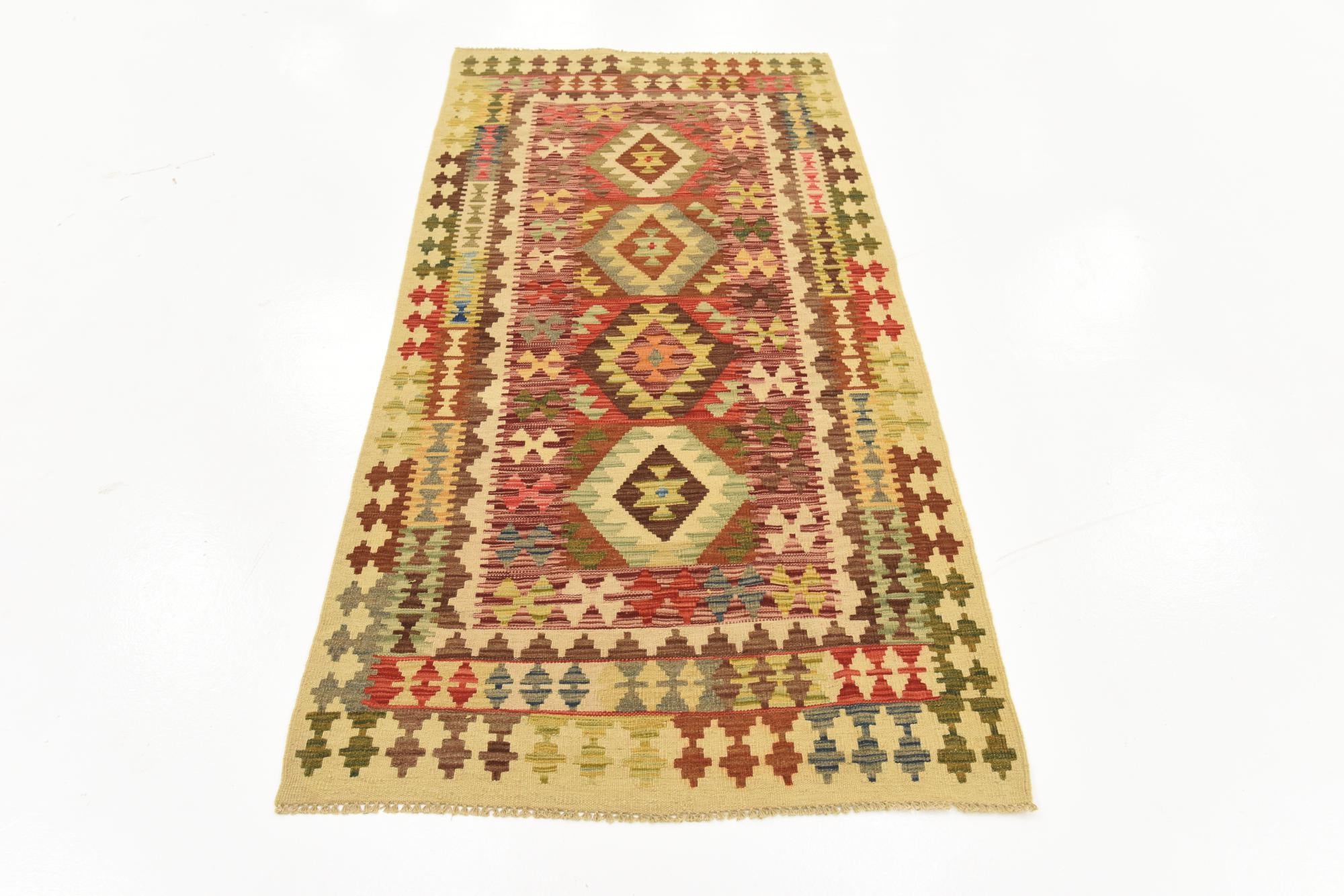 3' 2 x 6' 6 Hand Woven Kilim Maymana Runner Rug