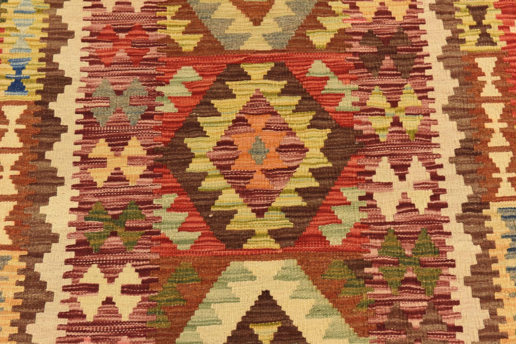 3' 2 x 6' 6 Hand Woven Kilim Maymana Runner Rug