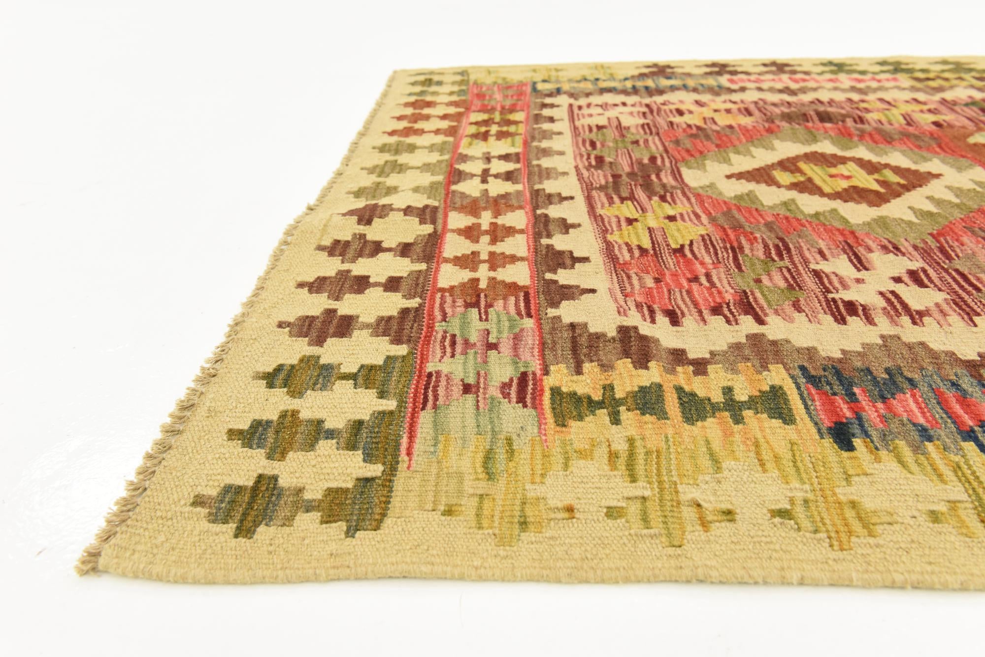 3' 2 x 6' 6 Hand Woven Kilim Maymana Runner Rug