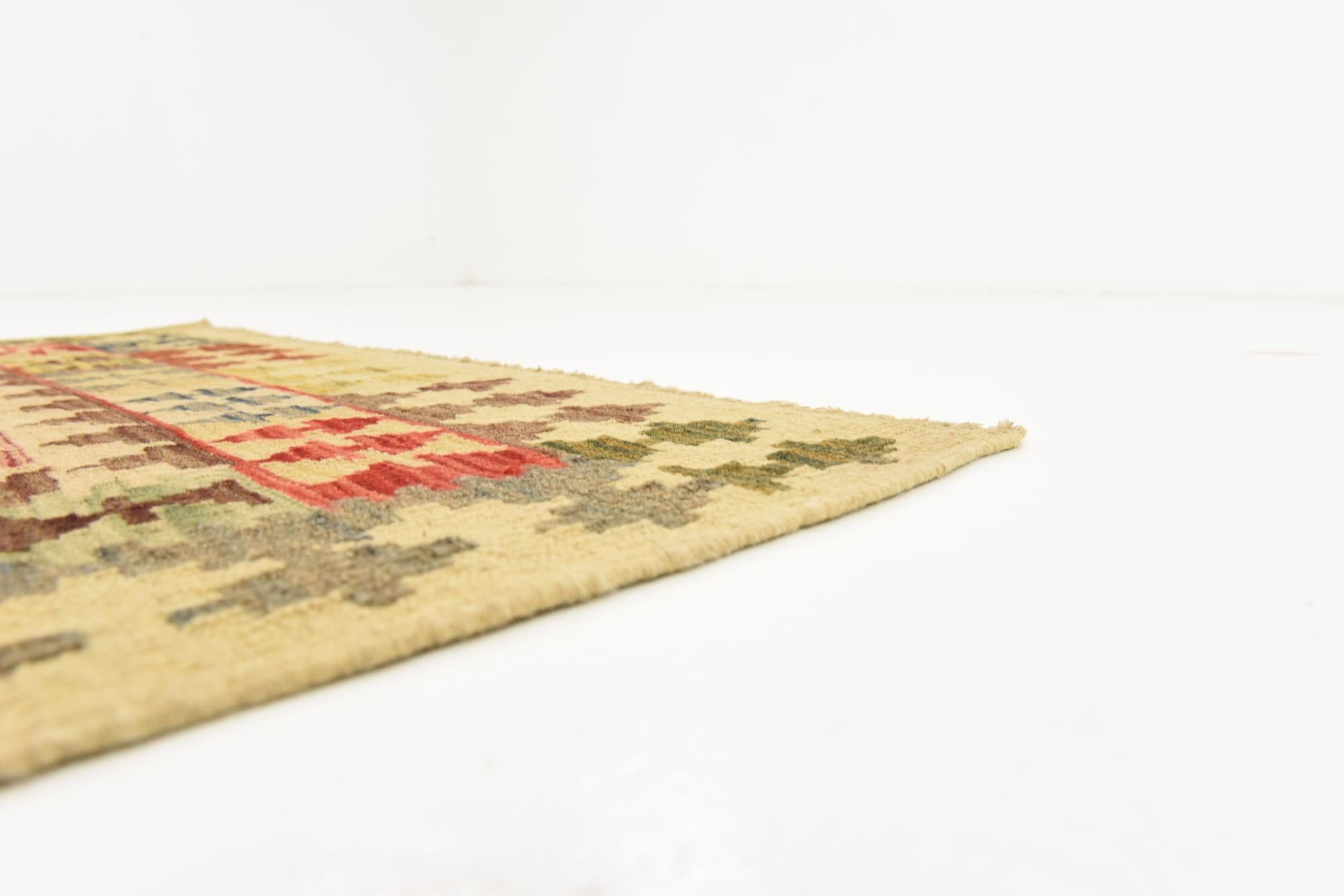 3' 2 x 6' 6 Hand Woven Kilim Maymana Runner Rug