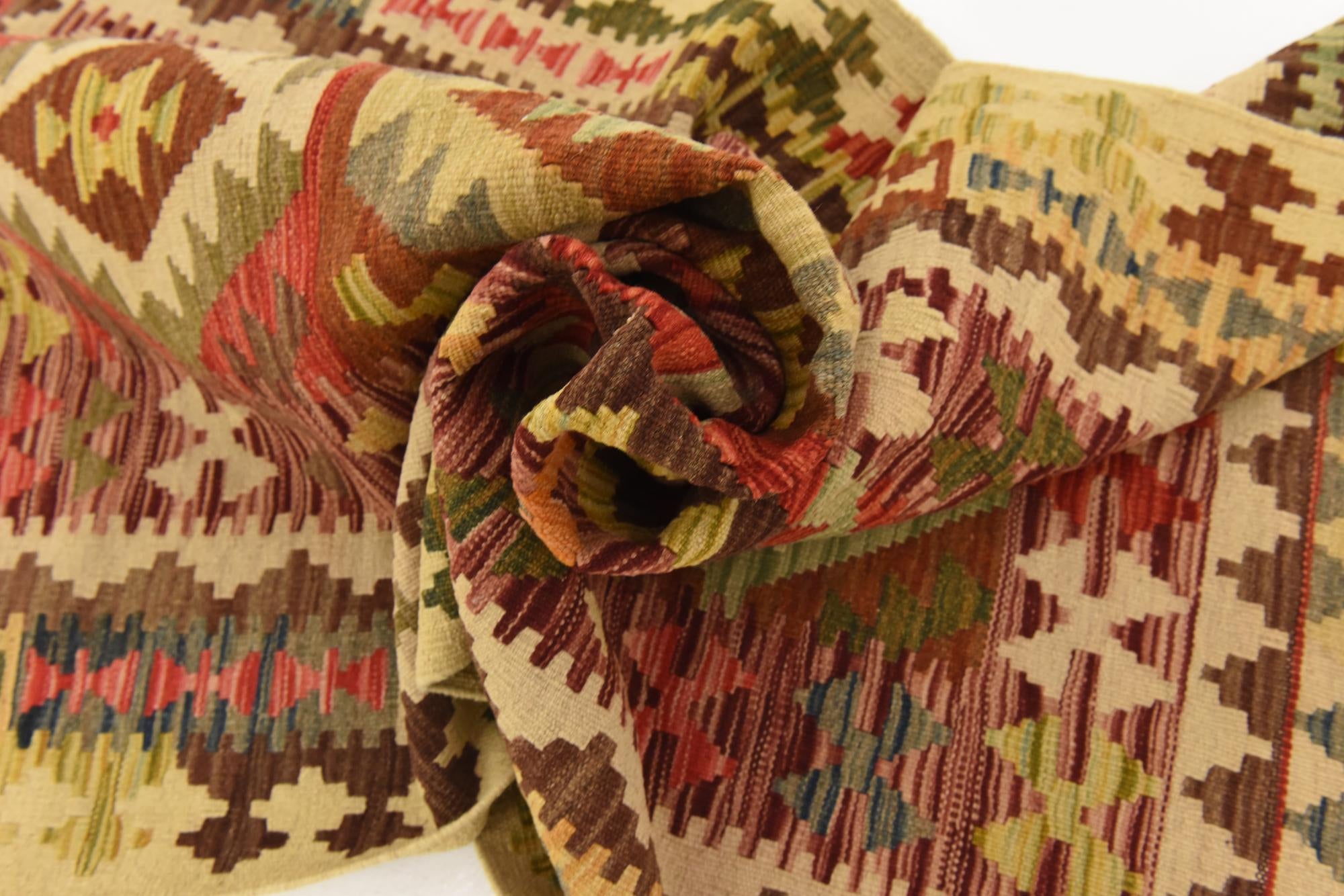 3' 2 x 6' 6 Hand Woven Kilim Maymana Runner Rug