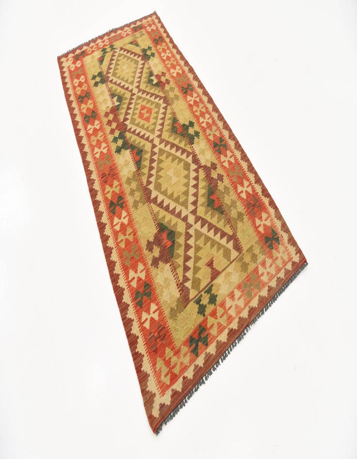 Detail image of 3' 4 x 6' 7  Hand Woven Kilim Maymana Wool Runner Rug