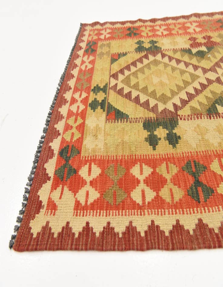 Detail image of 3' 4 x 6' 7  Hand Woven Kilim Maymana Wool Runner Rug