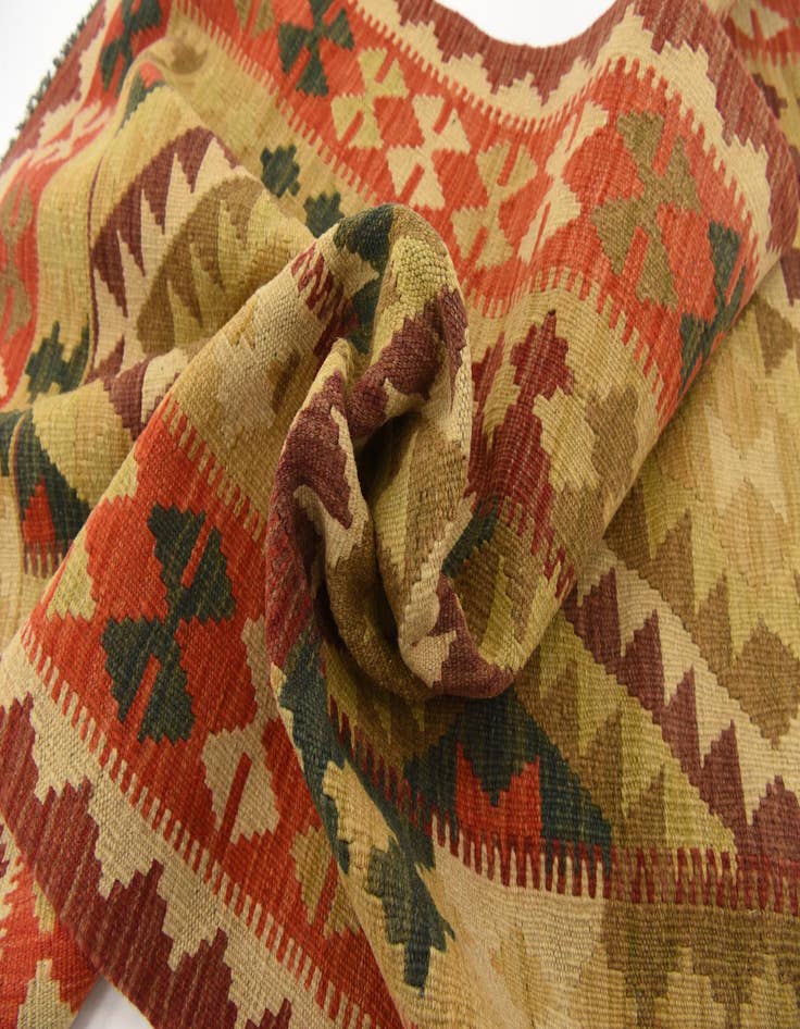 Detail image of 3' 4 x 6' 7  Hand Woven Kilim Maymana Wool Runner Rug