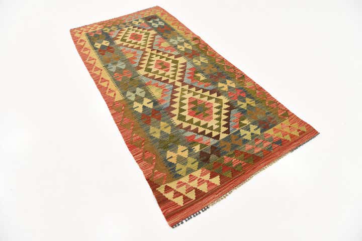 3' 3 x 6' 8 Hand Woven Kilim Maymana Wool Runner Rug