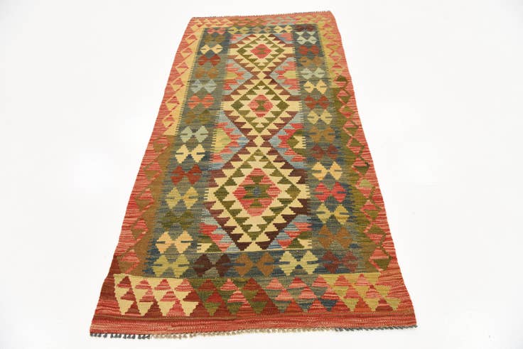 Detail image of 3' 3 x 6' 8 Hand Woven Kilim Maymana Wool Runner Rug
