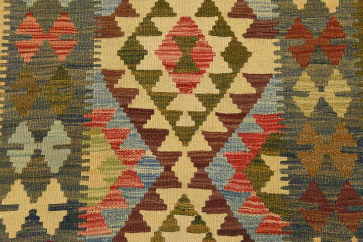 3' 3 x 6' 8 Hand Woven Kilim Maymana Wool Runner Rug