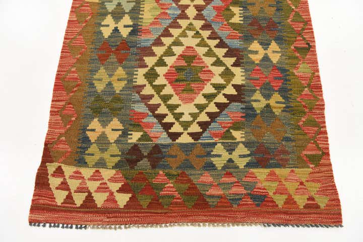 3' 3 x 6' 8 Hand Woven Kilim Maymana Wool Runner Rug