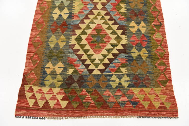 Detail image of 3' 3 x 6' 8 Hand Woven Kilim Maymana Wool Runner Rug
