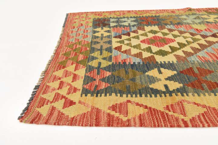 3' 3 x 6' 8 Hand Woven Kilim Maymana Wool Runner Rug