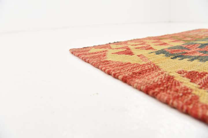 3' 3 x 6' 8 Hand Woven Kilim Maymana Wool Runner Rug