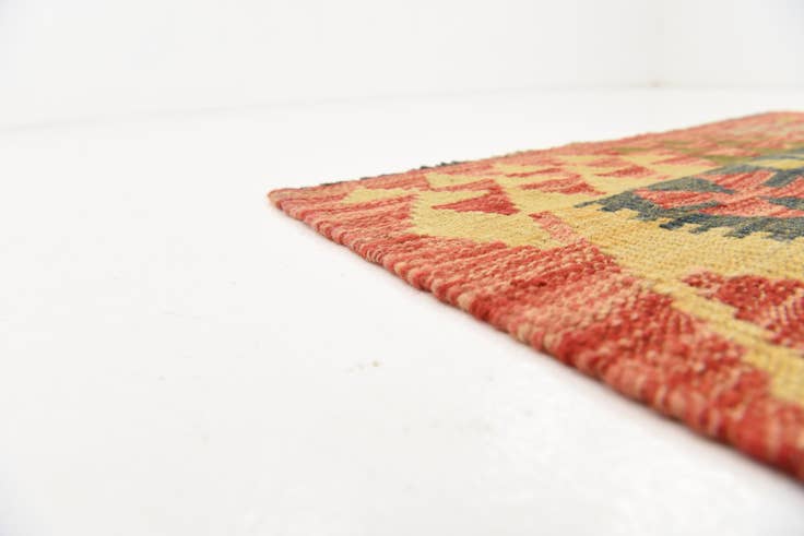 Detail image of 3' 3 x 6' 8 Hand Woven Kilim Maymana Wool Runner Rug