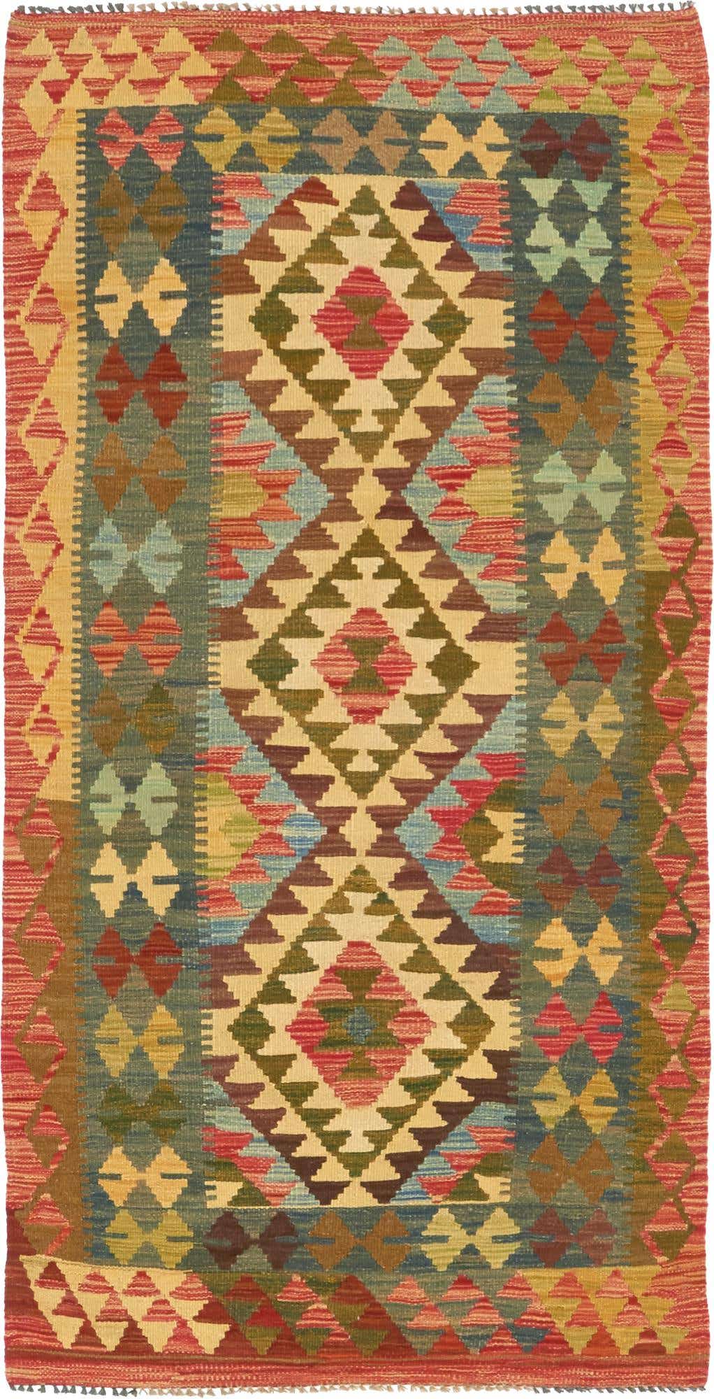 3' 3 x 6' 8 Hand Woven Kilim Maymana Wool Runner Rug
