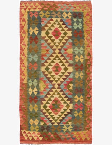 3' 3 x 6' 8 Hand Woven Kilim Maymana Wool Runner Rug