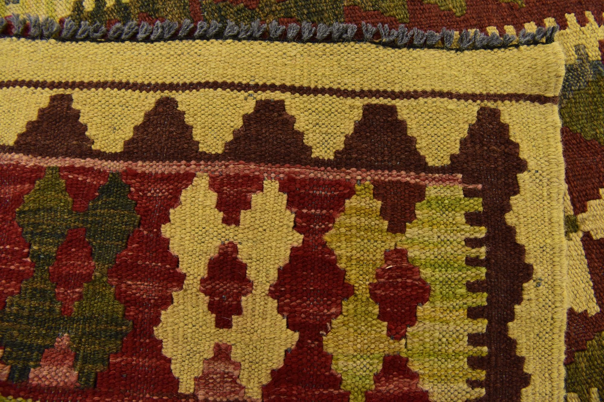 3' 2 x 6' 5 Hand Woven Kilim Maymana Wool Runner Rug