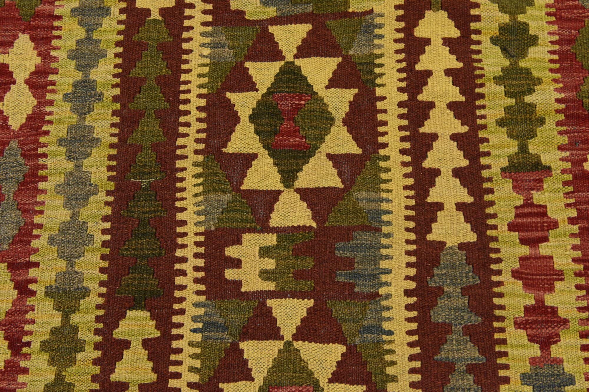 3' 2 x 6' 5 Hand Woven Kilim Maymana Wool Runner Rug