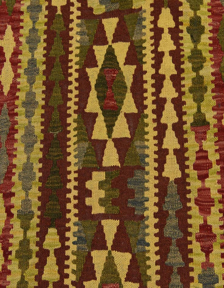 Detail image of 3' 2 x 6' 5  Hand Woven Kilim Maymana Wool Runner Rug