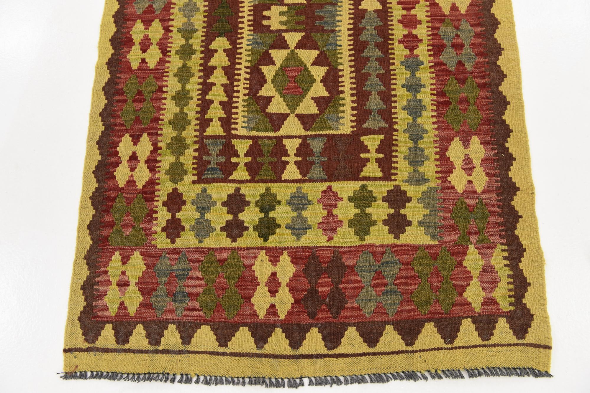 3' 2 x 6' 5 Hand Woven Kilim Maymana Wool Runner Rug