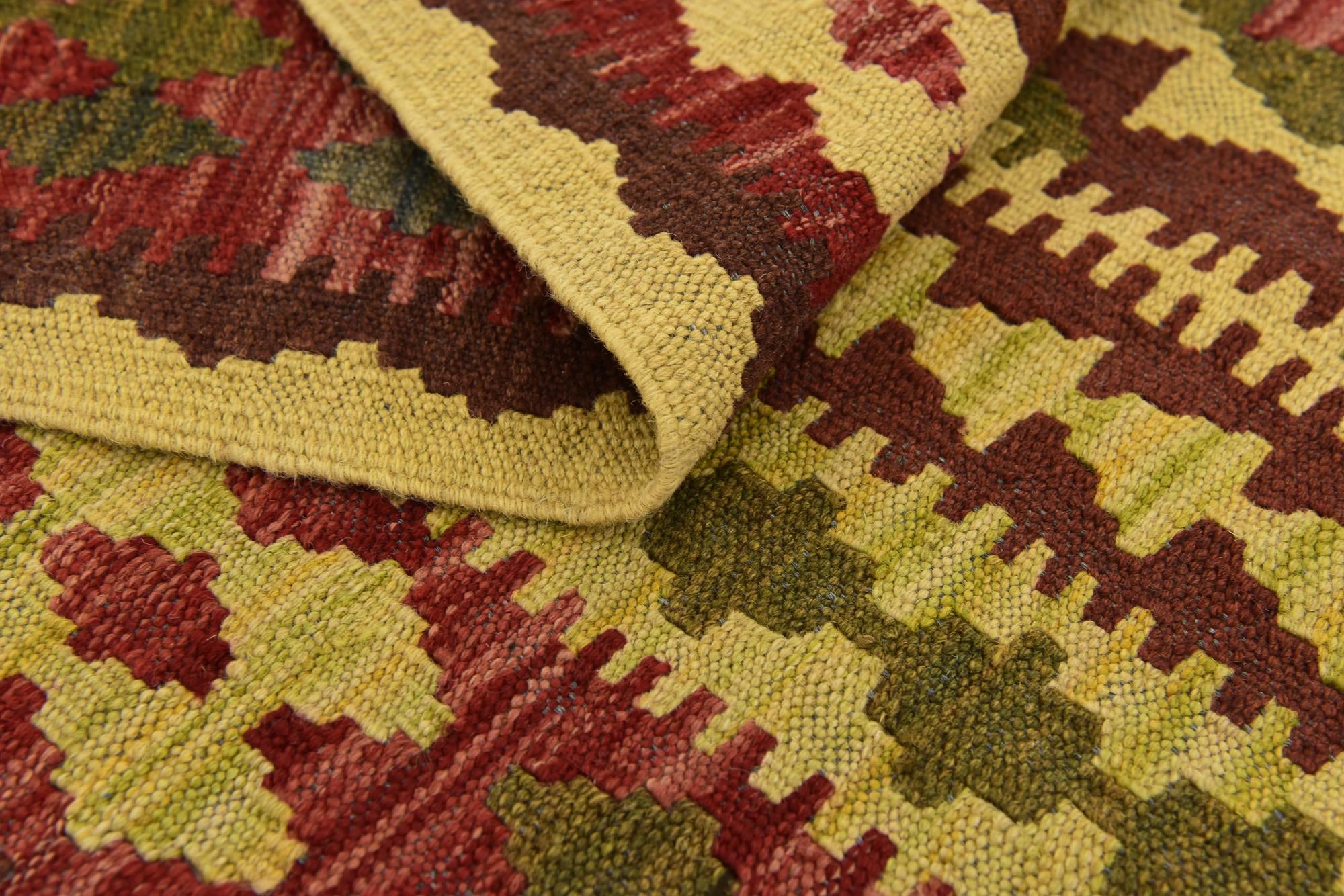 3' 2 x 6' 5 Hand Woven Kilim Maymana Wool Runner Rug