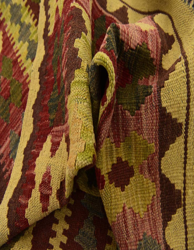 Detail image of 3' 2 x 6' 5  Hand Woven Kilim Maymana Wool Runner Rug