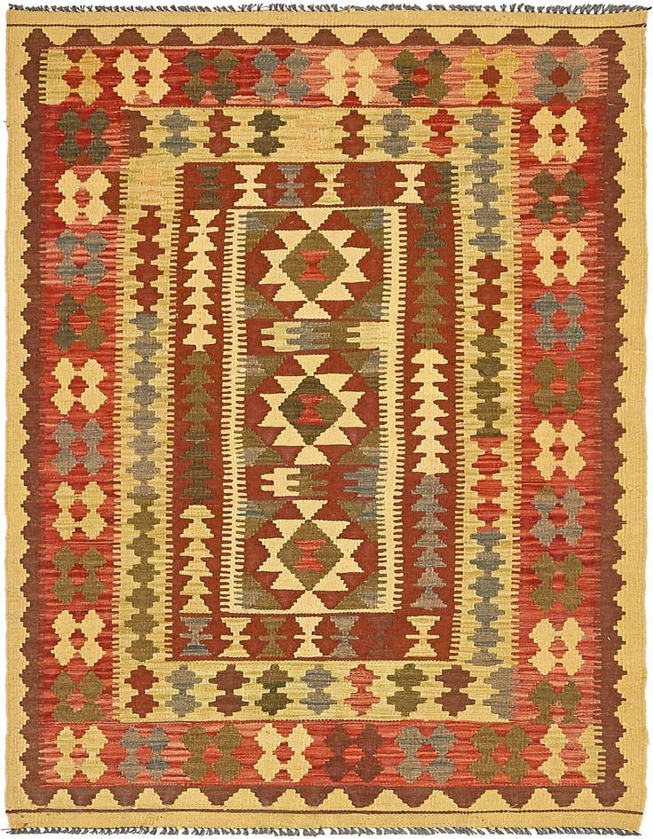 Detail image of 3' 2 x 6' 5 Hand Woven Kilim Maymana Wool Runner Rug