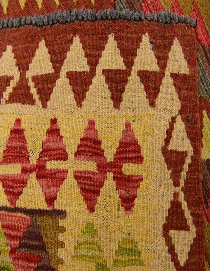 Detail image of 3' 2 x 6' 7  Hand Woven Kilim Maymana Wool Runner Rug