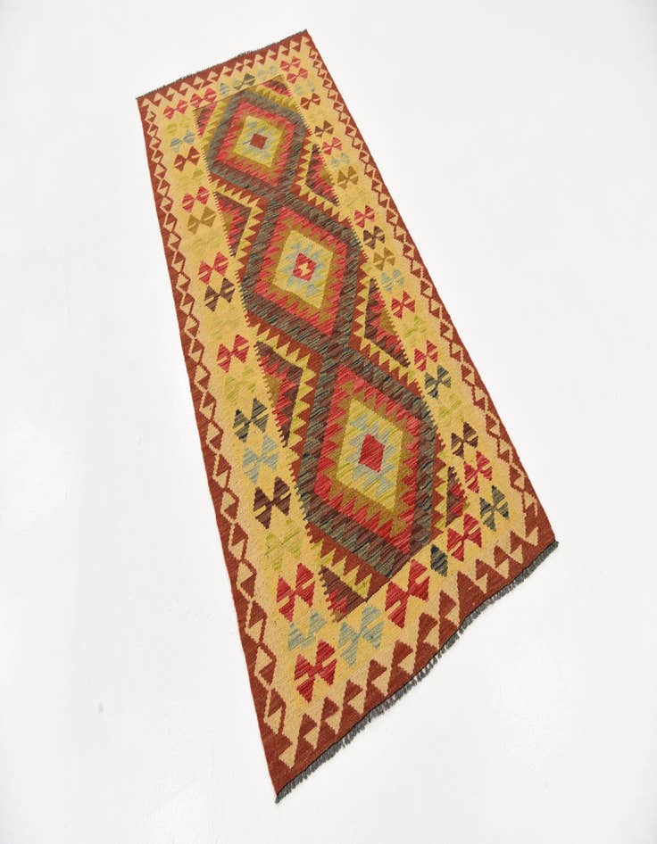 Detail image of 3' 2 x 6' 7  Hand Woven Kilim Maymana Wool Runner Rug