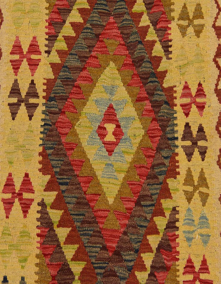 Detail image of 3' 2 x 6' 7  Hand Woven Kilim Maymana Wool Runner Rug