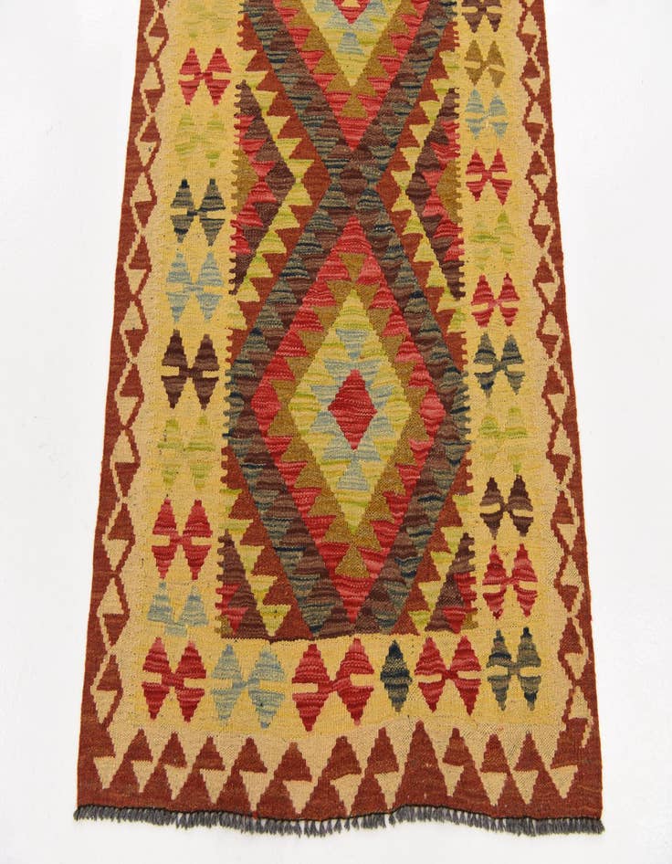 Detail image of 3' 2 x 6' 7  Hand Woven Kilim Maymana Wool Runner Rug