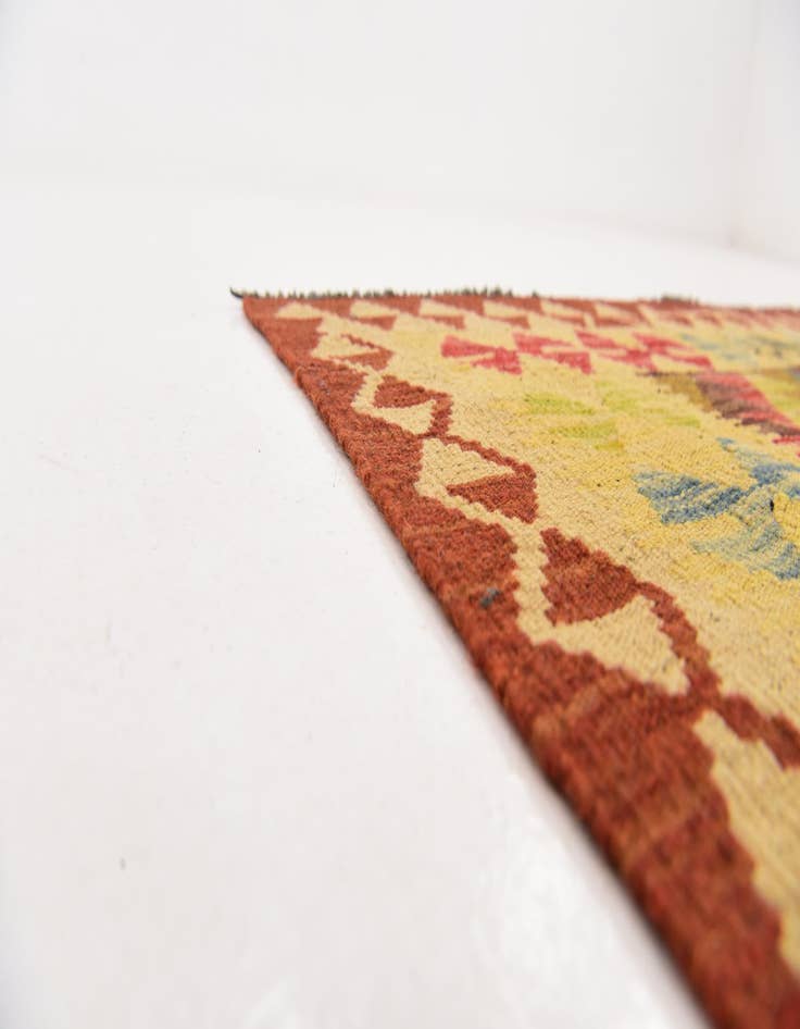 Detail image of 3' 2 x 6' 7  Hand Woven Kilim Maymana Wool Runner Rug