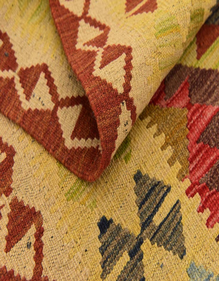 Detail image of 3' 2 x 6' 7  Hand Woven Kilim Maymana Wool Runner Rug