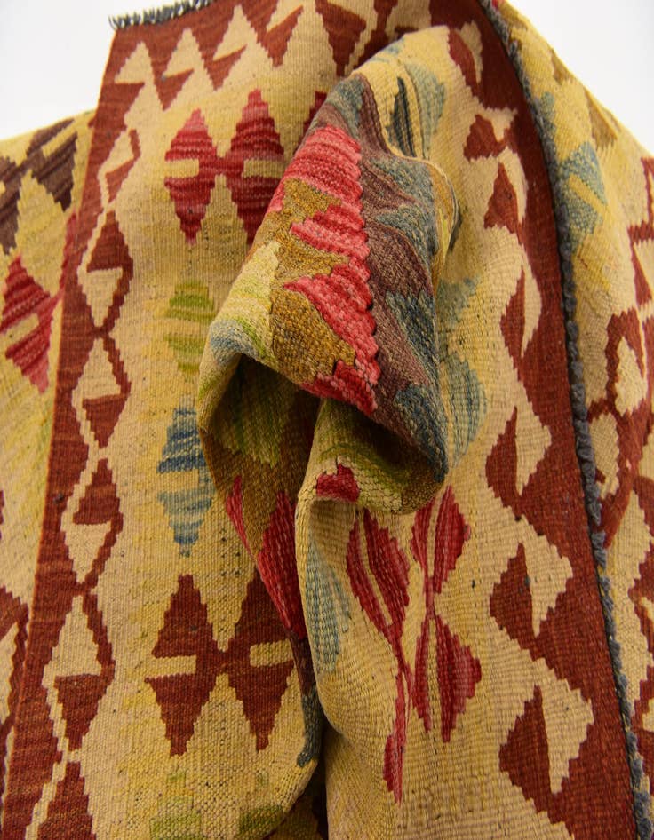 Detail image of 3' 2 x 6' 7  Hand Woven Kilim Maymana Wool Runner Rug