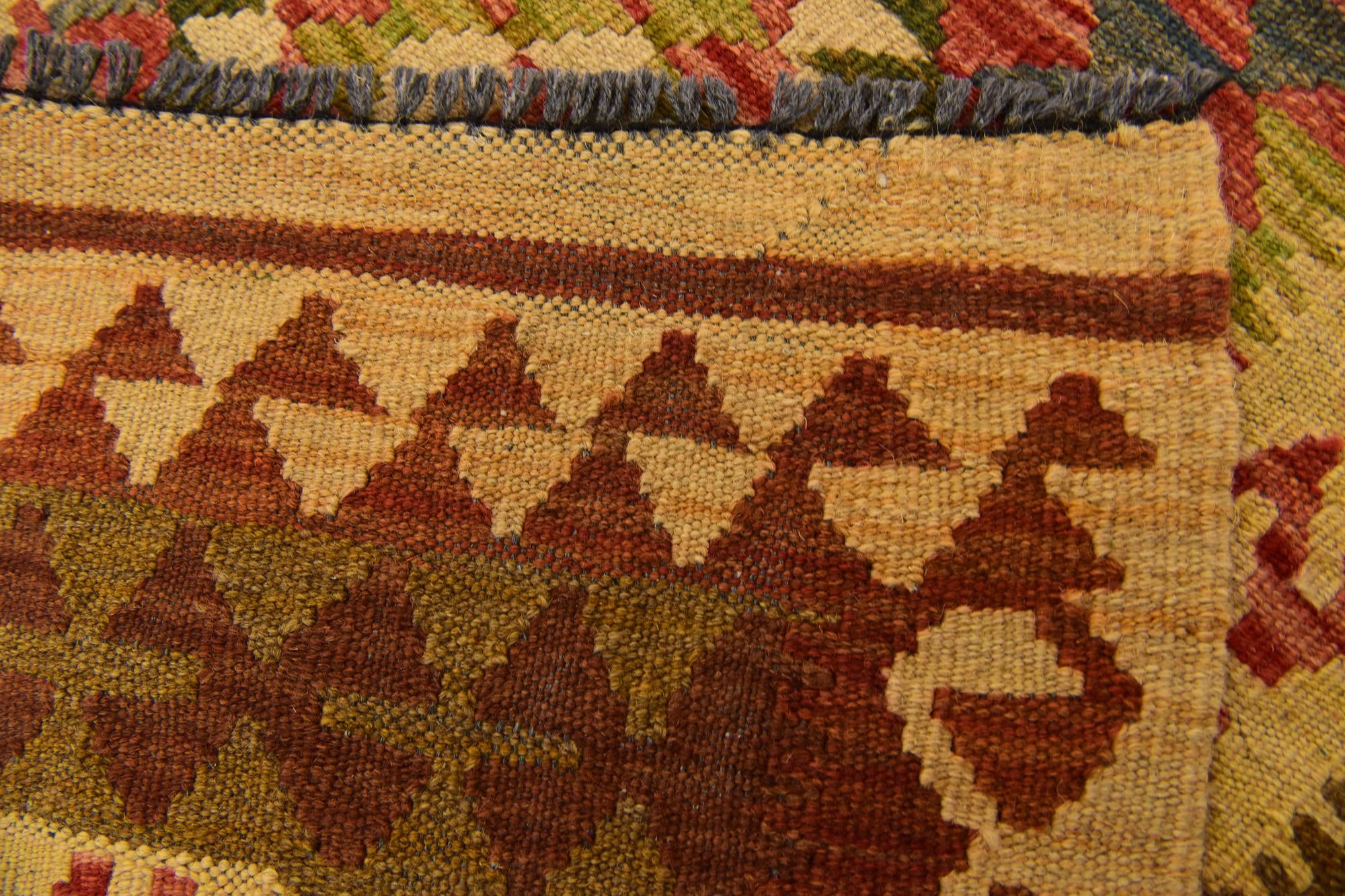 3' 4 x 6' 10 Hand Woven Kilim Maymana Wool Runner Rug