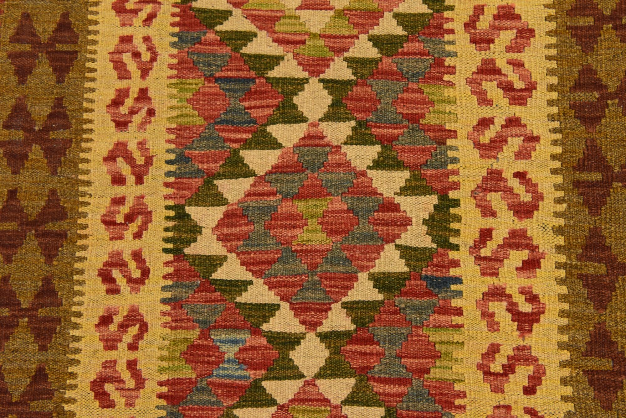 3' 4 x 6' 10 Hand Woven Kilim Maymana Wool Runner Rug