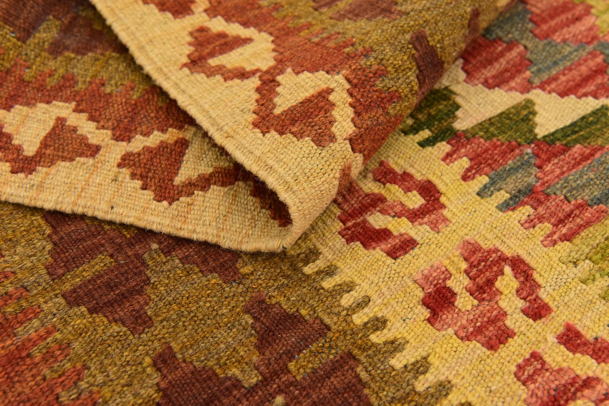 3' 4 x 6' 10 Hand Woven Kilim Maymana Wool Runner Rug