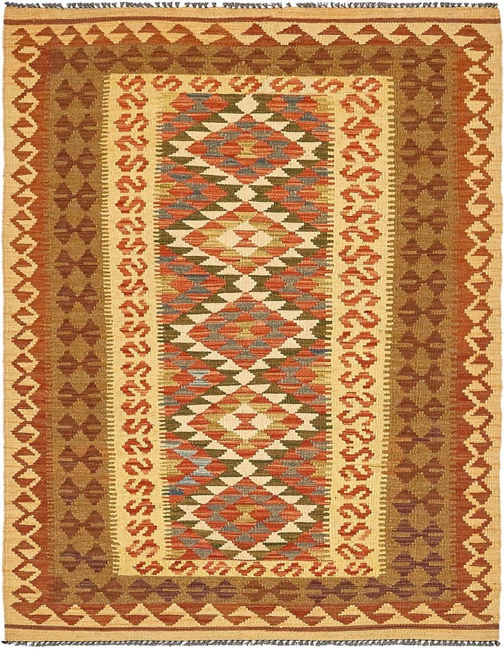 Detail image of 3' 4 x 6' 10 Hand Woven Kilim Maymana Wool Runner Rug