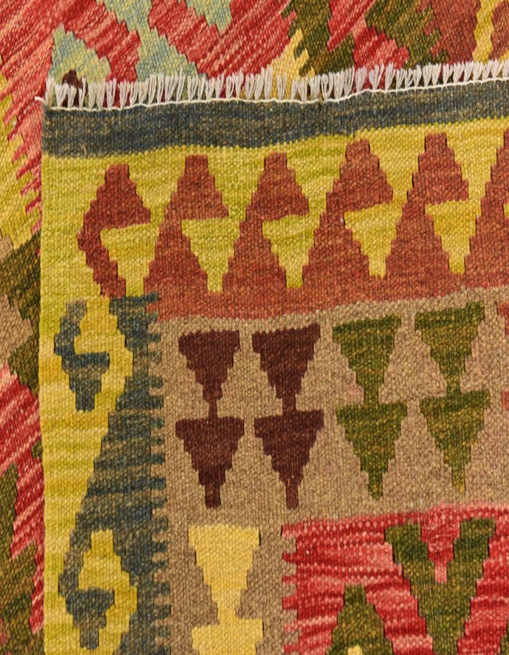 Detail image of 2' 5 x 9' 9 Hand Woven Kilim Maymana Wool Runner Rug