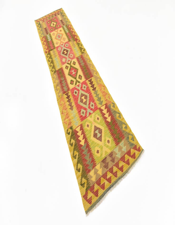 Detail image of 2' 5 x 9' 9 Hand Woven Kilim Maymana Wool Runner Rug