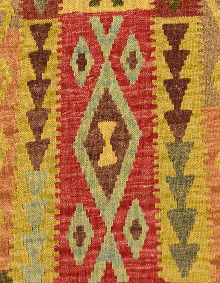 Detail image of 2' 5 x 9' 9 Hand Woven Kilim Maymana Wool Runner Rug