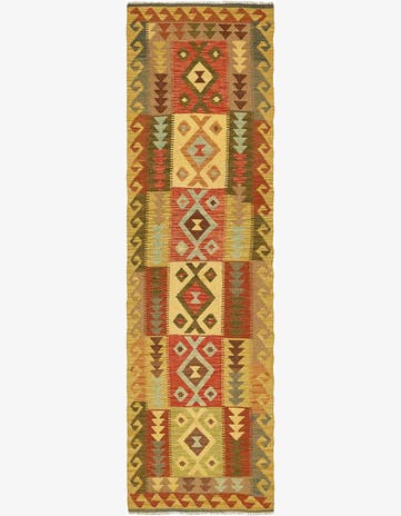 2' 5 x 9' 9 Hand Woven Kilim Maymana Wool Runner Rug